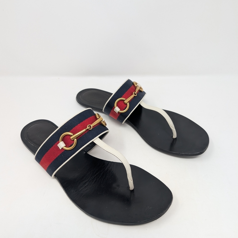 Gucci Horse Bit Thong Sandals Flip Flops White Leather Size 40 - Picture 2 of 11